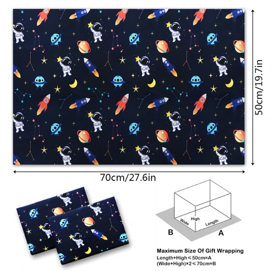  Outer Space Design: This space theme wrapping paper set comes with space theme patterns like Astronaut Spaceship Rocket Alien Planets Stars Galactic Solar System Galaxy on navy blue background, popular and loved by kids boys and girls, definitely brings 