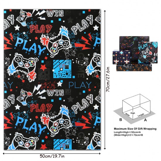Gaming Birthday Wrapping Paper for Kids Boys Girls Video Game Lover, 4 Style Video Game Wrapping Paper, 8 Sheets Folded Flat 20x28 Inches Per Sheet