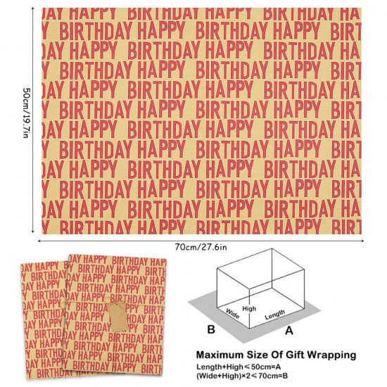 HAPPY BIRTHDAY WRAPPING PAPER feature classy "Happy Birthday" lettering design with plain brown kraft paper on the reverse available in 7 different trendy colors