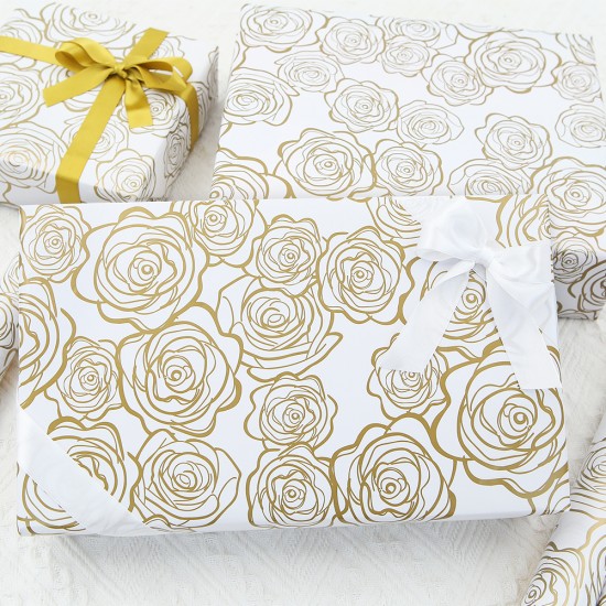 Elegant Design: Our wrapping paper features elegant golden rose designs, white-toned wrapping paper symbolizes purity and nobility, easily elevate any gift and brighten celebrations year round.
